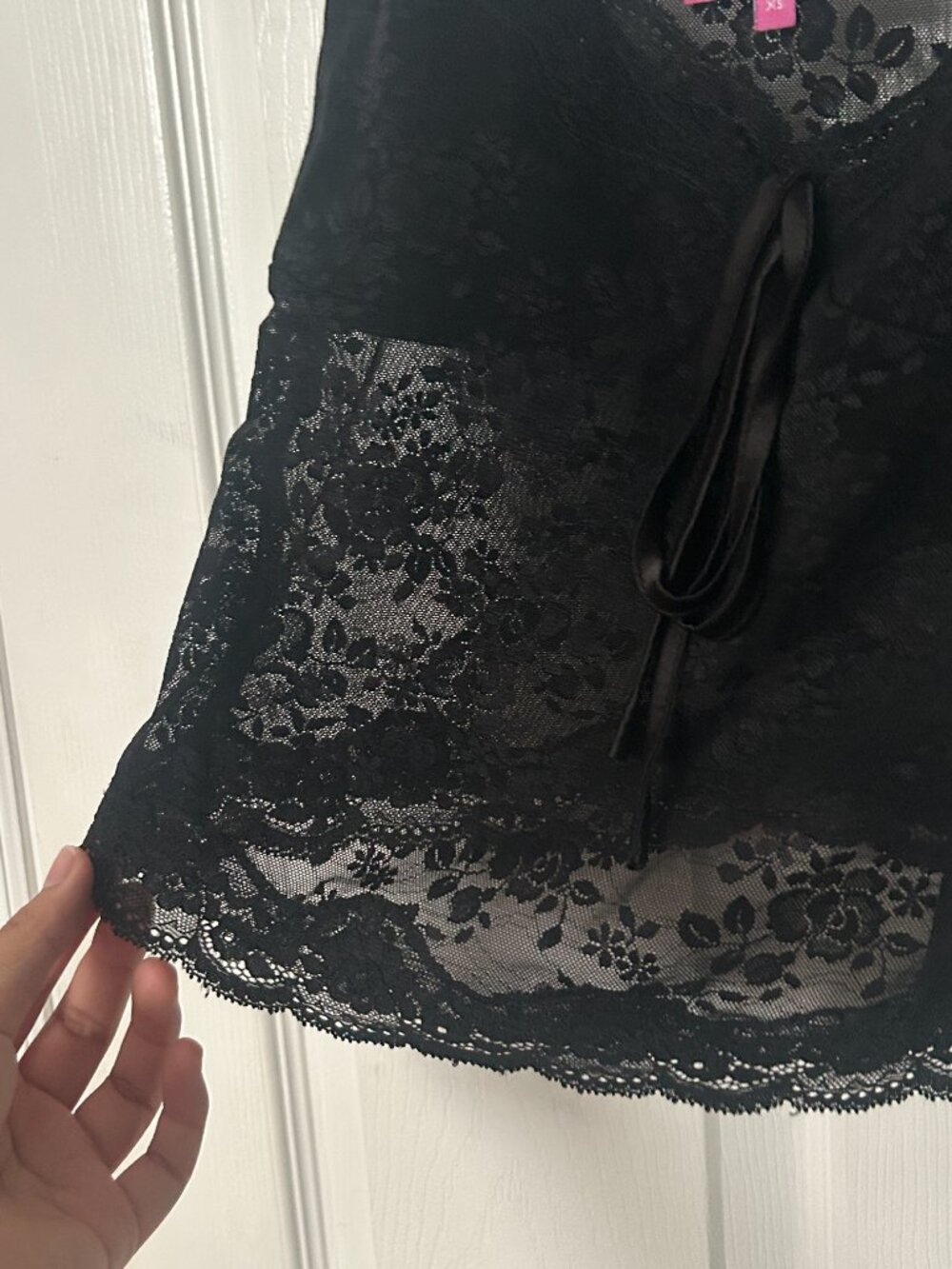 Edikted Sheer Black Lace Camisole Tank Top Women's Extra Small Y2K Front-Tie - Picture 4 of 10